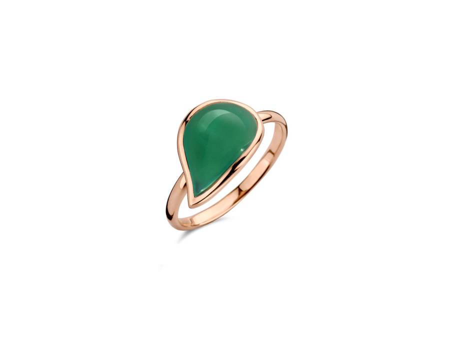 Mini Leaves "Green Agate" Ring Roségold