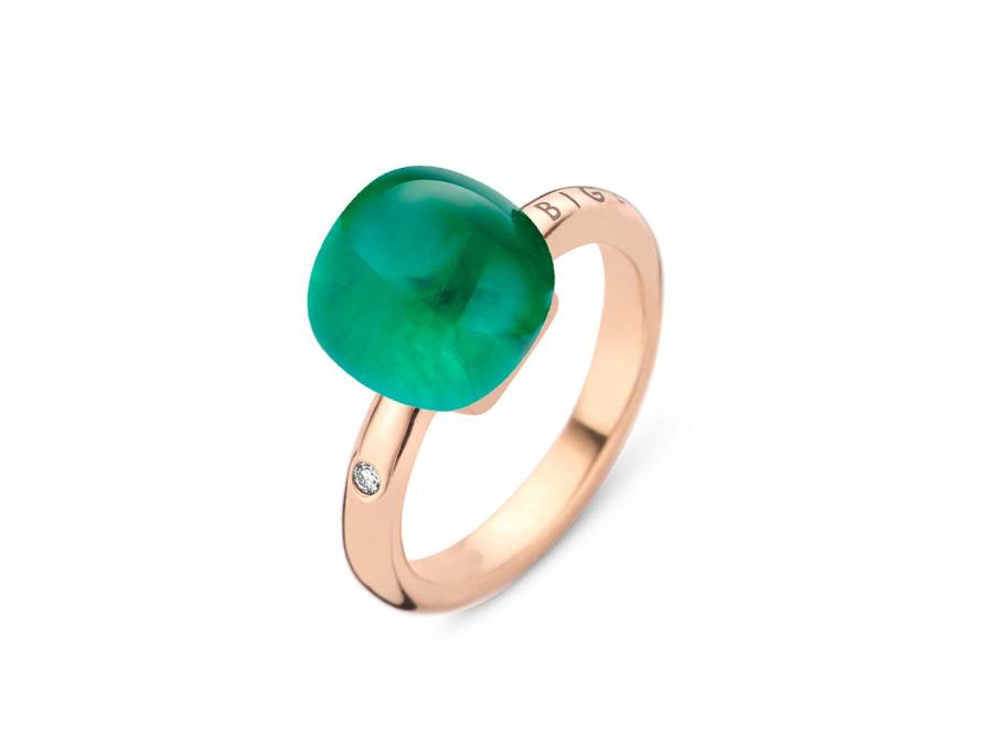 Mini Sweety "Emerald Green" Ring Roségold Gr. M mit Brillant 0,020ct