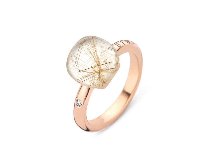 Mini Sweety "Quartz Rutile Moonshine" Ring Roségold Gr. M mit Brillant 0,020ct