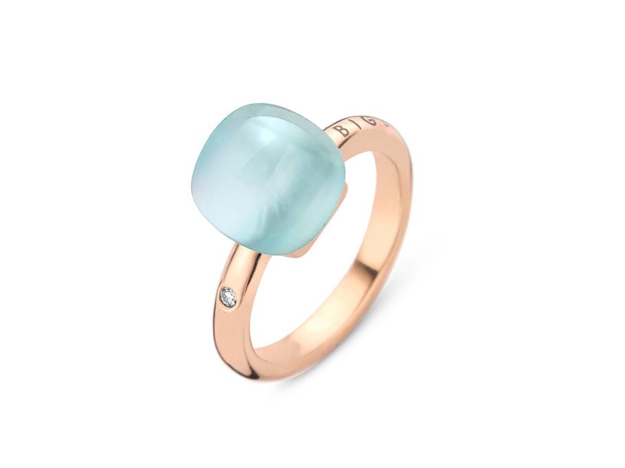 Mini Sweety "Rock Crystal Blues" Ring Roségold Gr. M mit Brillant 0,020ct