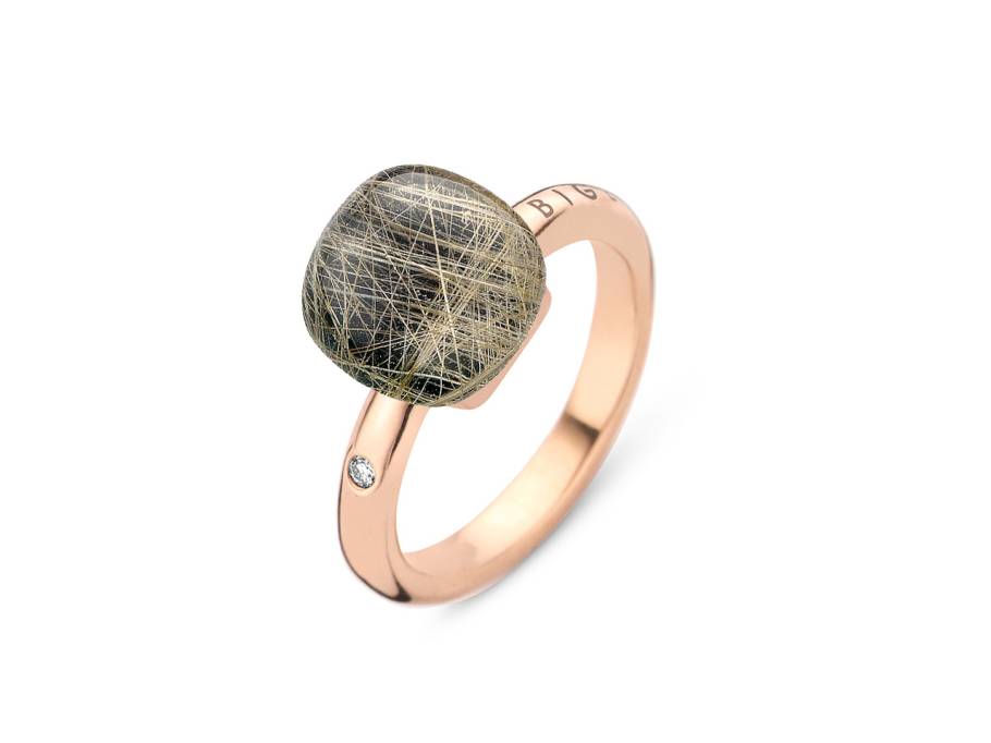 Mini Sweety "Rutile in the Dark" Ring Roségold Gr. M mit Brillant 0,020ct