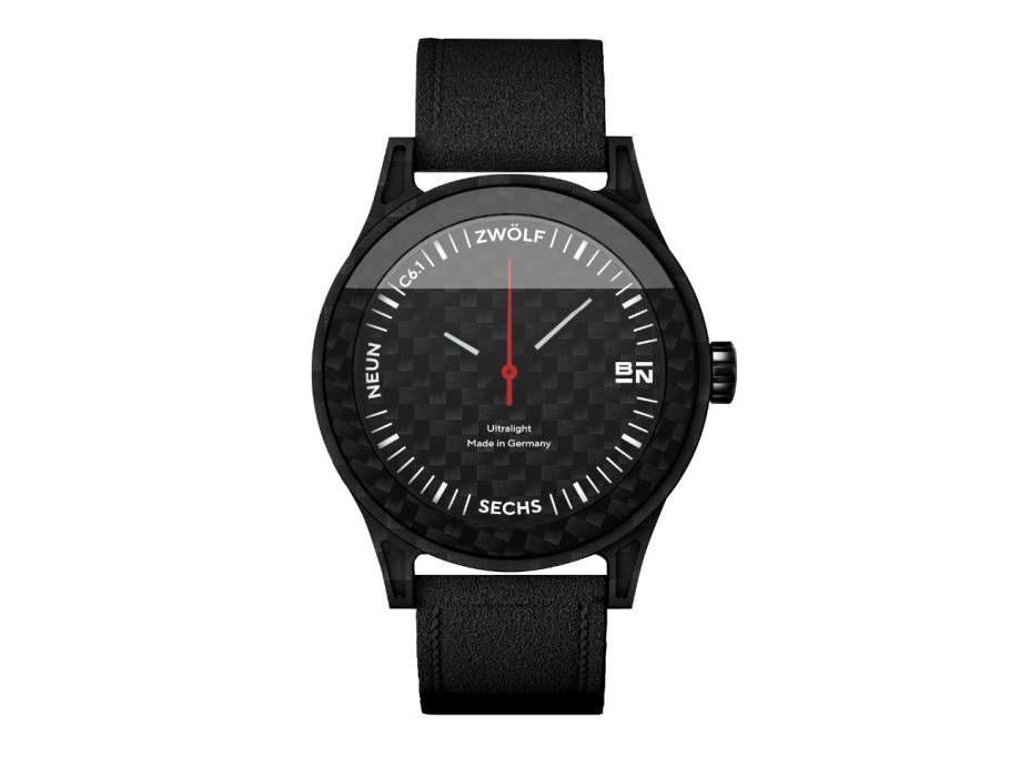 C6.1 Automatik Carbon 45mm schwarzes Zifferblatt graues Lederband 