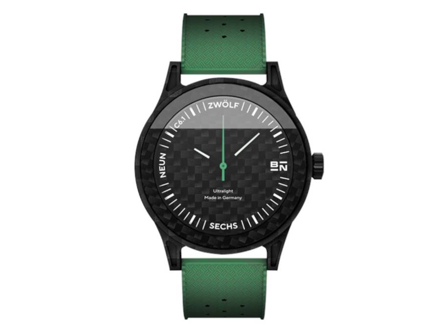 C6.1 Elements Erde Automatik Carbon 45mm schwarzes Zifferblatt grünes Kautschukband 