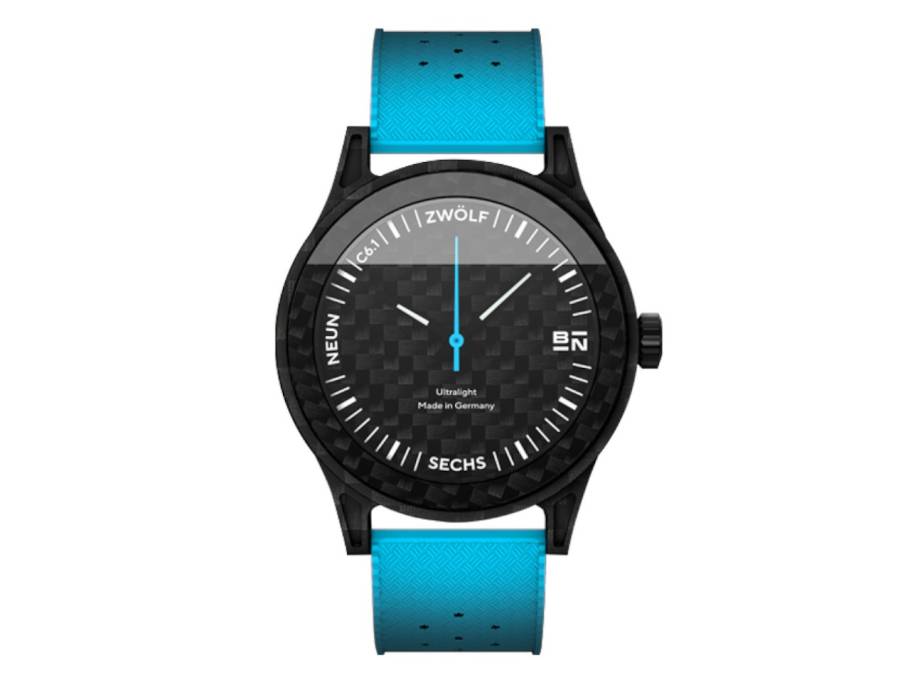 C6.1 Elements Wasser Automatik Carbon 45mm schwarzes Zifferblatt blaues Kautschukband 