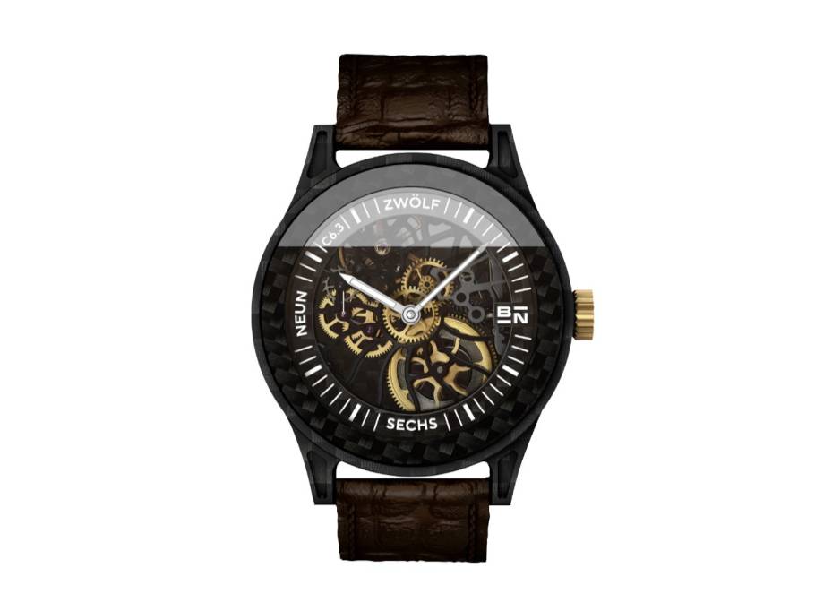 C6.3 Handaufzug Carbon 45mm schwarzes Zifferblatt braunes Lederband