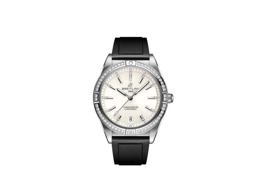 Chronomat Automatic 36 Edelstahl weißes Zifferblatt mit Brillanten Kautschukband