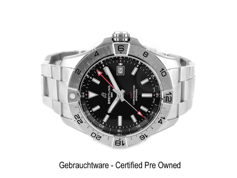  Avenger GMT 44 Automatik Edelstahl schwarzes Zifferblatt Metallband Vorführmodell