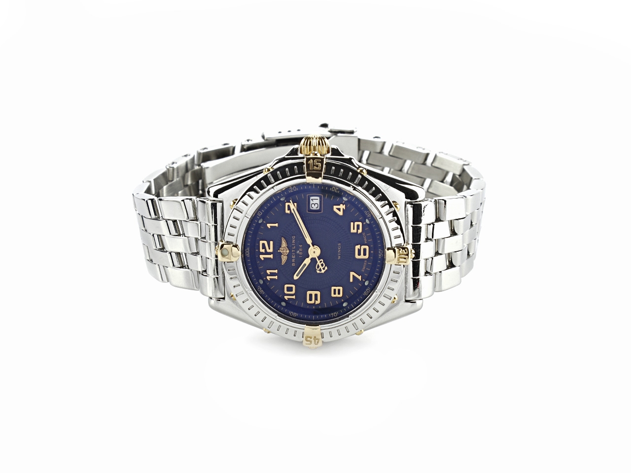 Breitling Wings Lady Quarz Edelstahl blaues Zifferblatt Metallband  