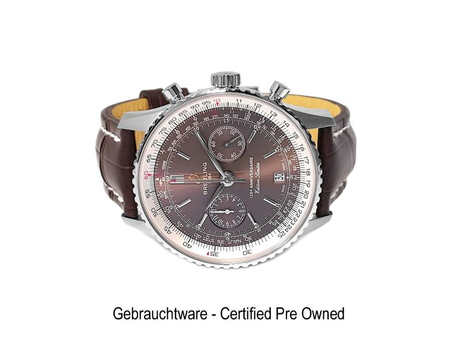 Navitimer 125th Anniversaire Edition Automatik Edelstahl 45cm braunes Zifferblatt braunes Alligatorband A2632213/Q559 mit Garantie Occasion Refurbished