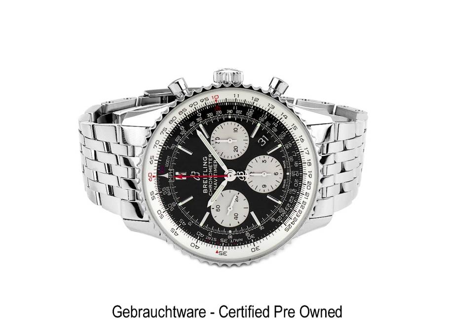 Navitimer B01 Chronograph 43 Automatik Edelstahl schwarzes Zifferblatt Metallband AB0121211B1A1 Full Set mit Garantie Occasion