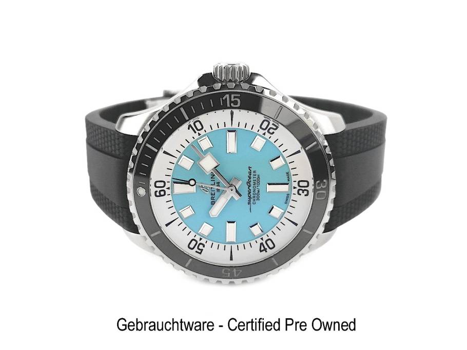 Superocean Automatic 44 Edelstahl blaues Zifferblatt schwarzes Kautschukband A17376211L2S1 Full Set Occasion