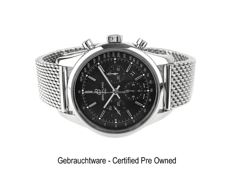 Transocean Chronograph B01 Automatik Edelstahl 43mm schwarzes Zifferblatt Metallband AB0152121B1A1 Full Set mit Garantie Occasion