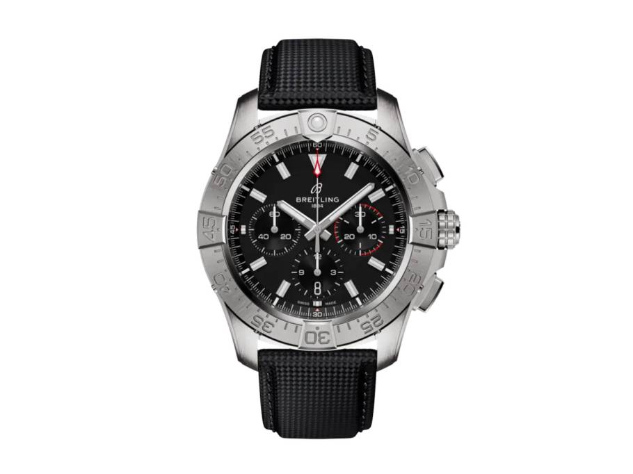 Avenger B01 Chronograph 44 Automatik Edelstahl schwarzes Zifferblatt schwarzes Lederband