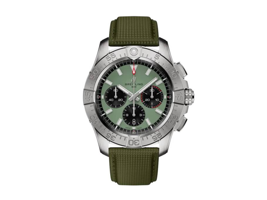  Avenger B01 Chronograph 44 Automatik Edelstahl grünes Zifferblatt olivgrünes Lederband