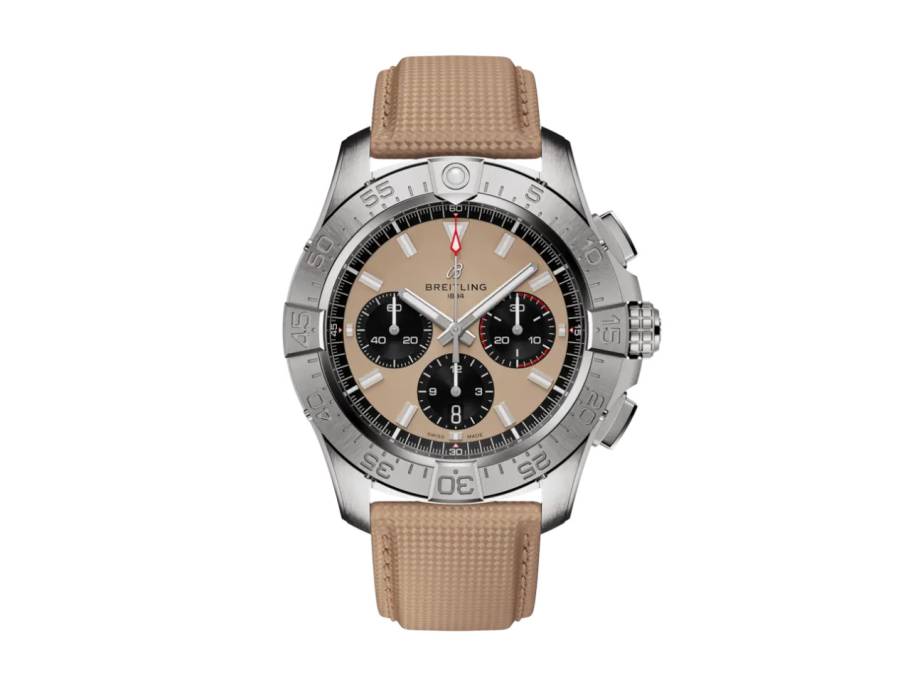 Avenger B01 Chronograph 44 Automatik Edelstahl sandfarbenes Zifferblatt sandfarbenes Lederband