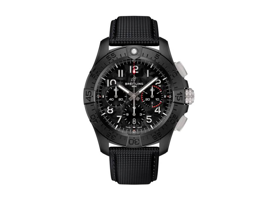  Avenger B01 Chronograph 44 Night Mission Automatik Keramik schwarzes Carbon-Zifferblatt schwarzes Lederband