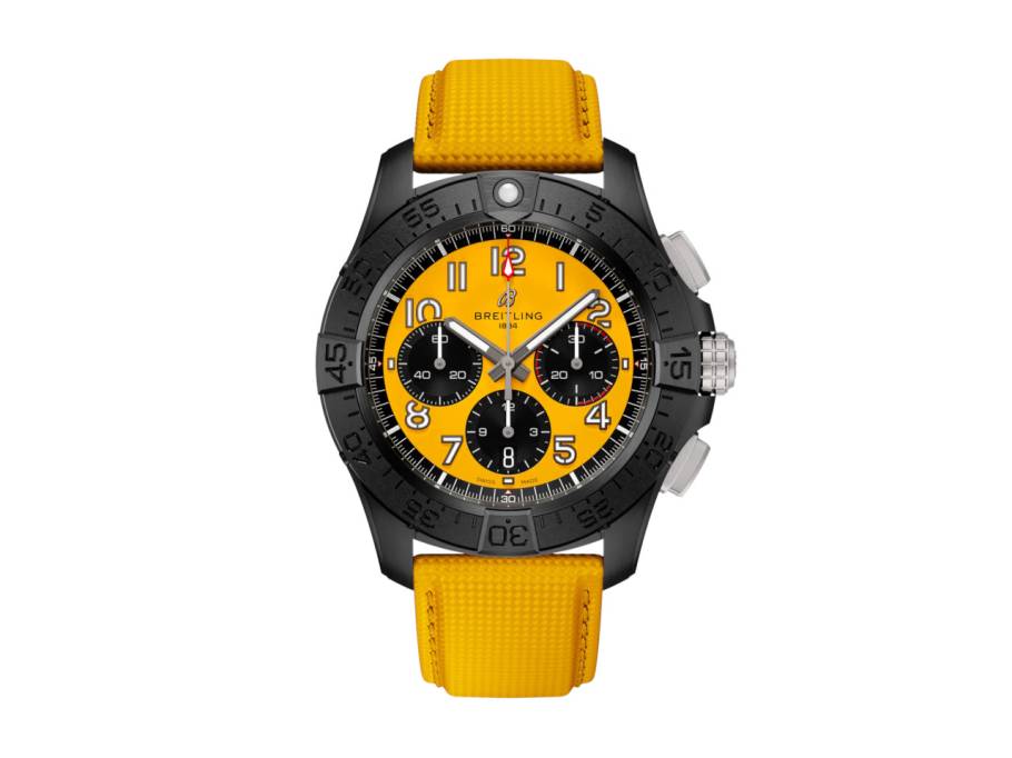  Avenger B01 Chronograph 44 Night Mission Automatik Keramik gelbes Zifferblatt gelbes Lederband