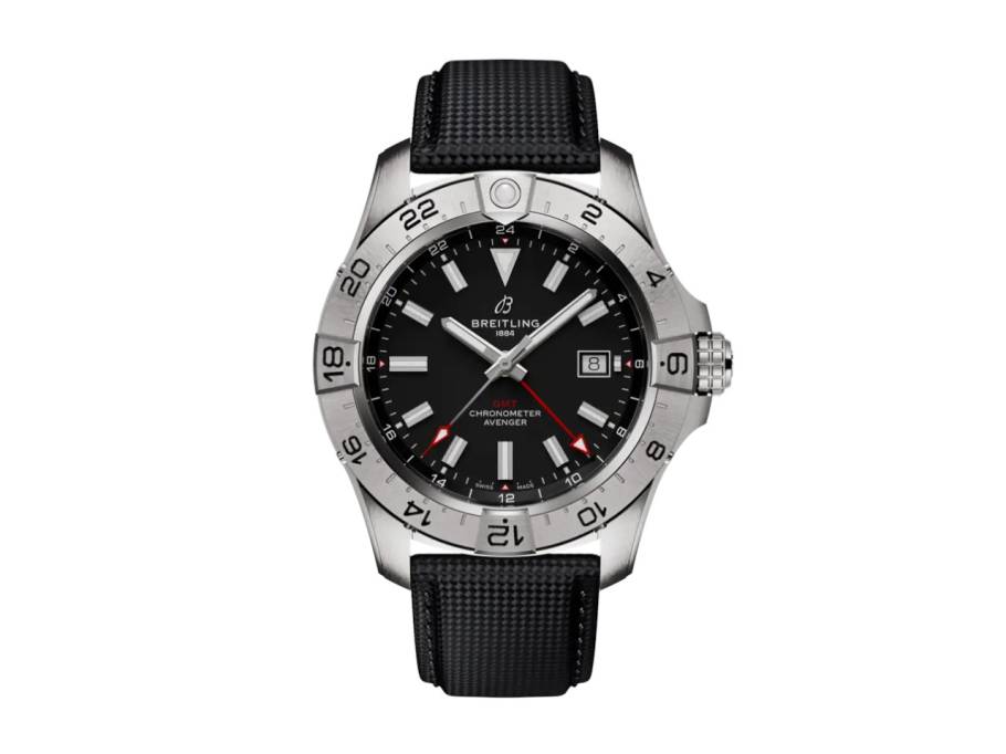 Avenger GMT 44 Automatik Edelstahl schwarzes Zifferblatt schwarzes Lederband