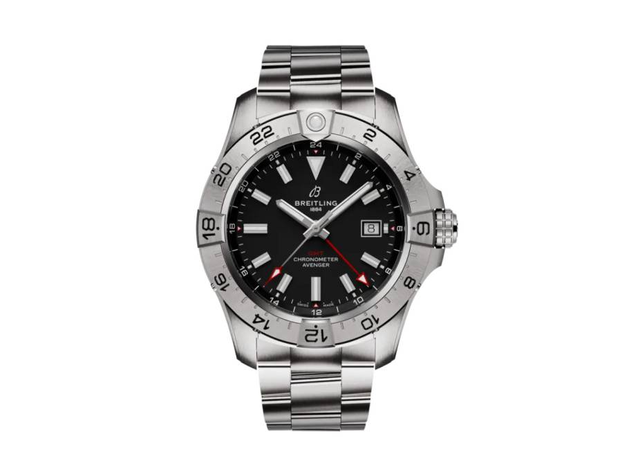  Avenger GMT 44 Automatik Edelstahl schwarzes Zifferblatt Metallband
