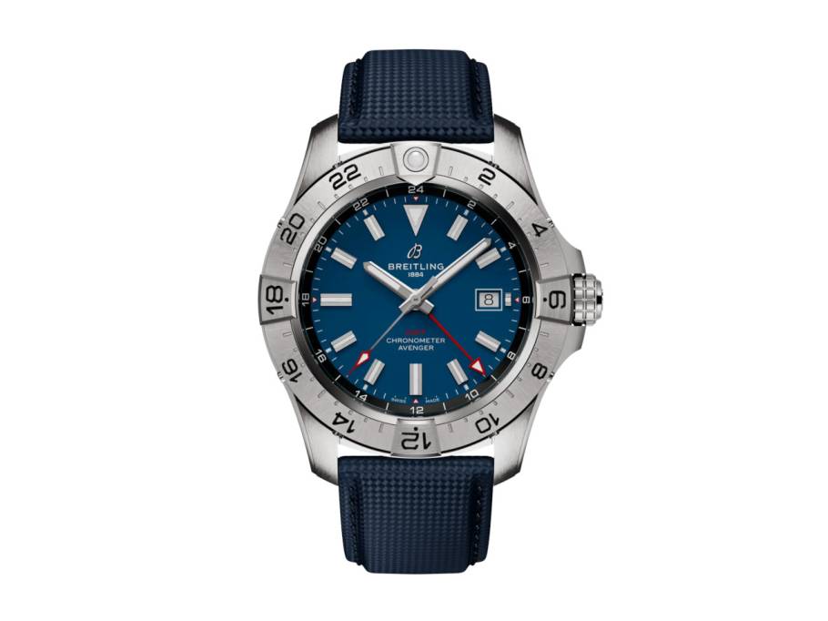  Avenger GMT 44 Automatik Edelstahl blaues Zifferblatt dunkelblaues Lederband