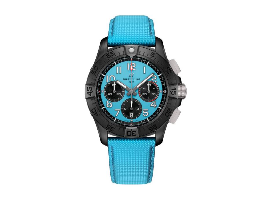 Avenger B01 Chronograph 42 Automatik Keramik türkises Zifferblatt türkises Lederband