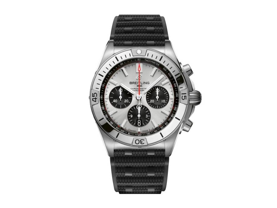 Chronomat B01 42 Automatik Edelstahl silbernes Zifferblatt schwarzes Kautschukband