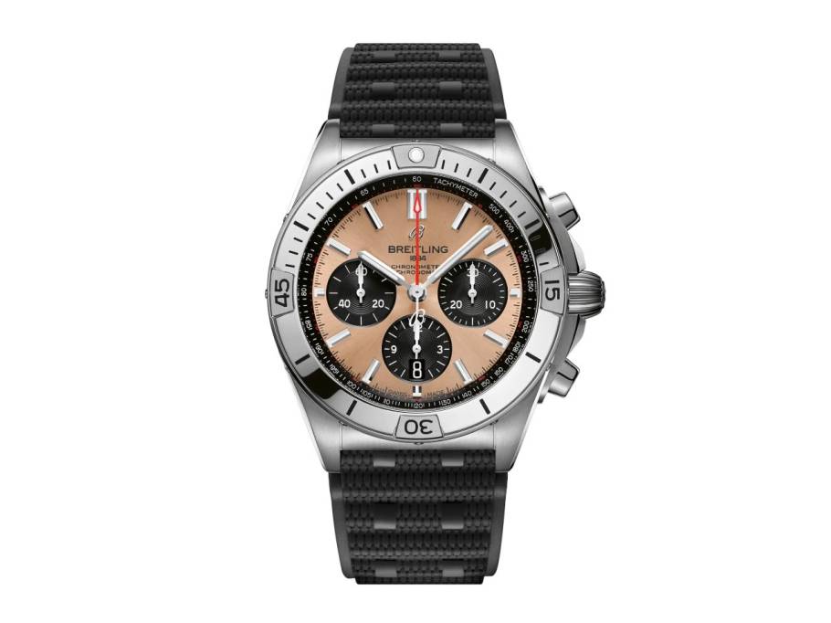 Chronomat B01 42 Automatik Edelstahl braunes Zifferblatt schwarzes Kautschukband