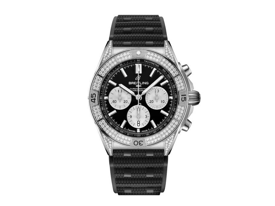 Chronomat B01 42 Automatik Edelstahl schwarzes Zifferblatt mit Brillanten 1,30ct schwarzes Kautschukband