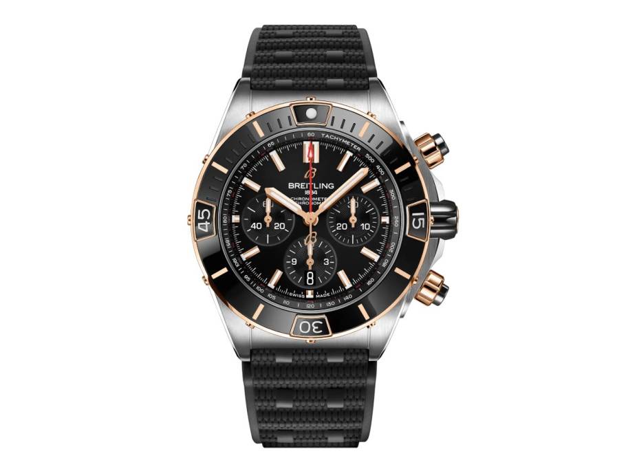 Super Chronomat B01 44 Automatik Edelstahl schwarzes Zifferblatt schwarzes Kautschukband