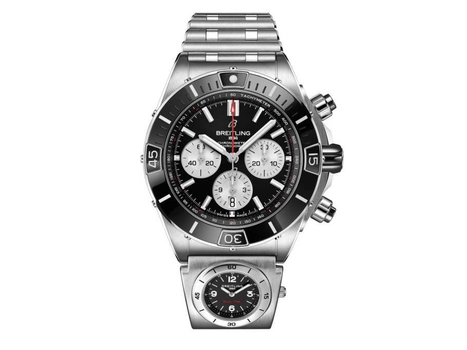 Super Chronomat B01 44 Automatik Edelstahl schwarzes Zifferblatt Metallband mit GMT Modul