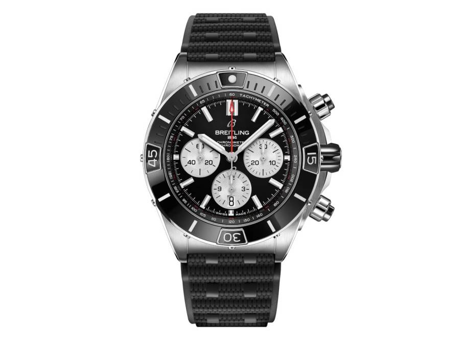 Super Chronomat B01 44 Edelstahl schwarzes Zifferblatt schwarzes Kautschukband