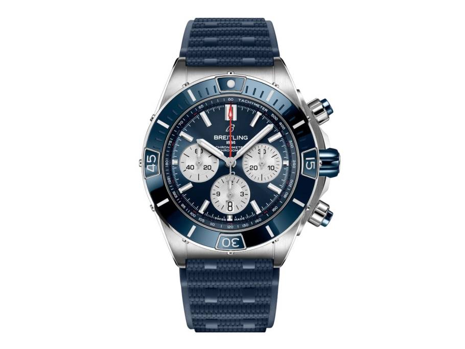 Super Chronomat B01 44 Automatik Edelstahl blaues Zifferblatt blaues Kautschukband