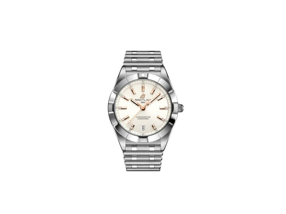 Chronomat 32 Quarz Edelstahl weißes Zifferblatt mit Brillanten Metallband
