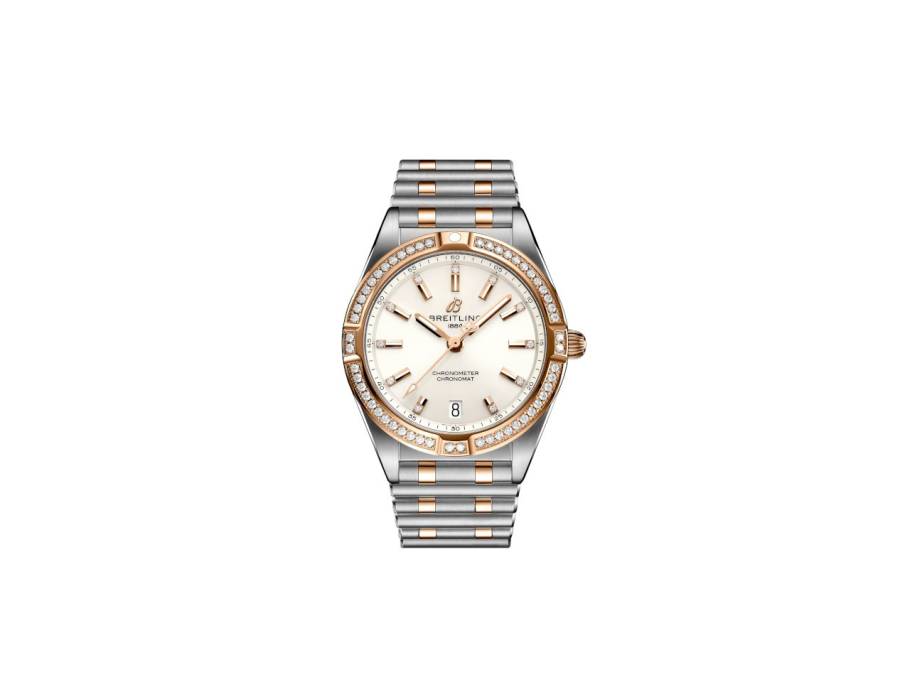 Chronomat 32 Quarz Edelstahl weißes Zifferblatt mit Brillanten zweifarbiges Metallband