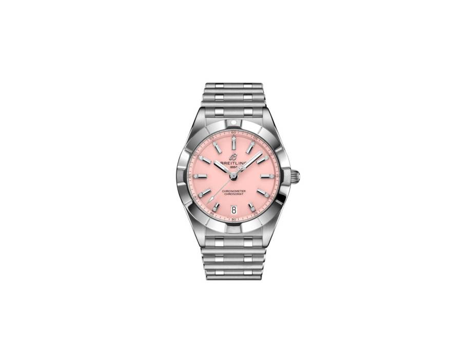 Chronomat 32 Quarz Edelstahl rosafarbenes Zifferblatt mit Brillanten Metallband