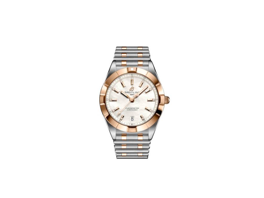 Chronomat 32 Quarz Edelstahl weißes Zifferblatt mit Brillanten zweifarbiges Metallband