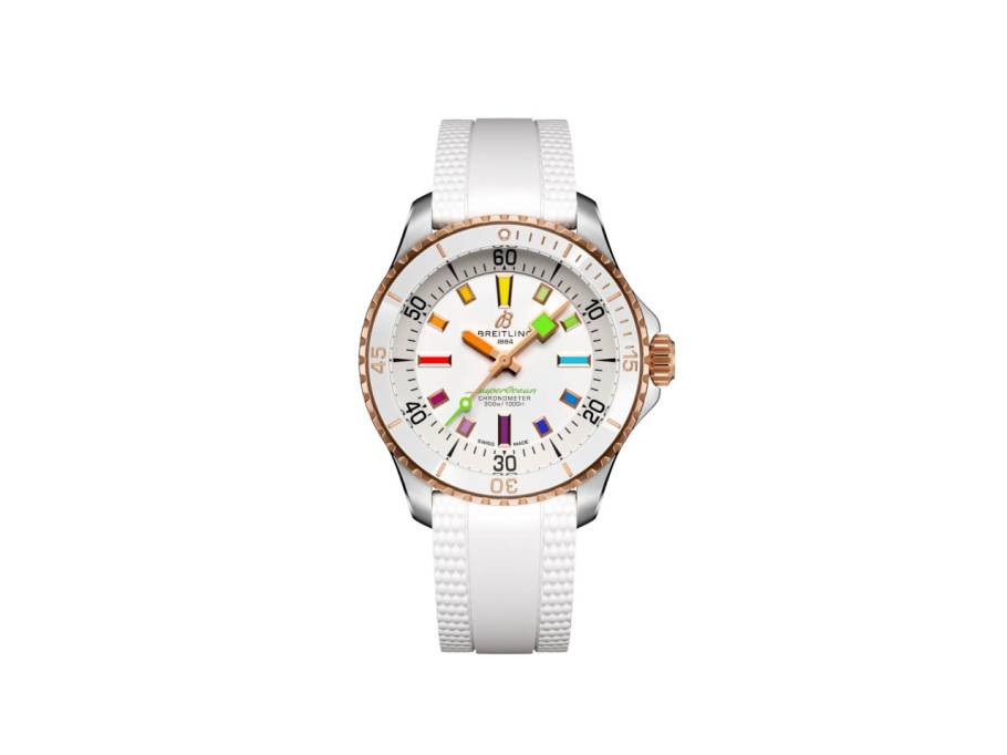 Superocean Automatic 36 Rainbow Edelstahl weißes Zifferblatt weißes Kautschukband