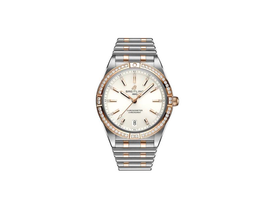 Chronomat Automatic 36 Edelstahl weißes Zifferblatt mit Brillanten zweifarbiges Metallband