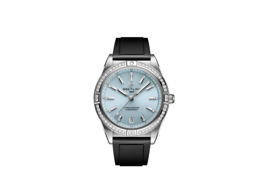 Chronomat Automatic 36 Edelstahl blaues Zifferblatt mit Brillanten schwarzes Kautschukband
