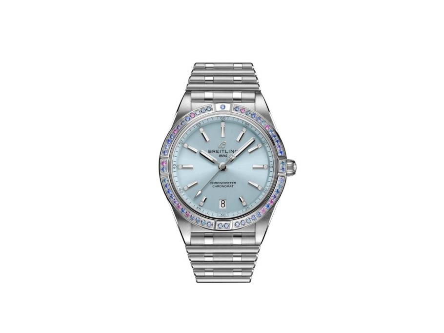 Chronomat Automatic 36 South Sea Edelstahl blaues Zifferblatt mit Brillanten und bunten Saphiren Metallband