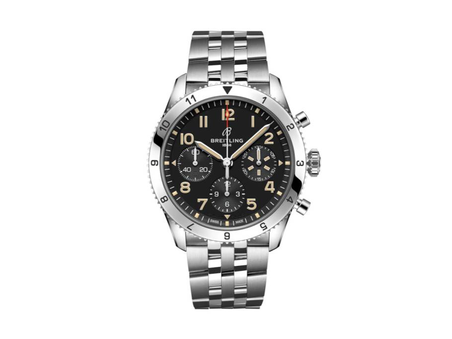 Classic Avi Chronograph 42 P-51 Mustang Automatik Edelstahl schwarzes Zifferblatt Metallband