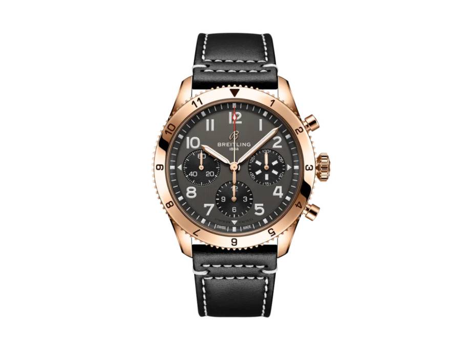 Classic Avi Chronograph 42 P-51 Mustang Automatik Rotgold graues Zifferblatt schwarzes Lederband