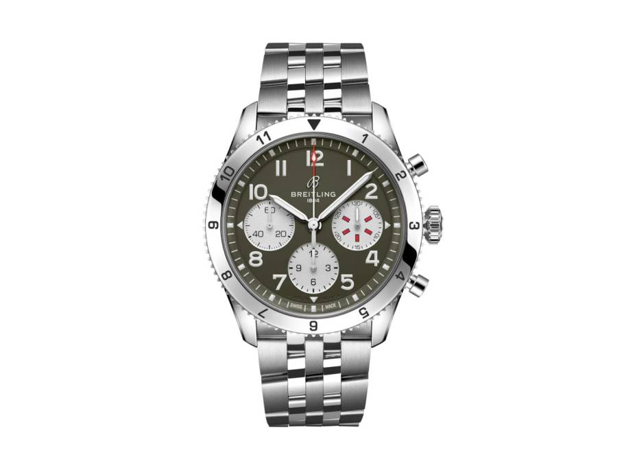 Classic Avi Chronograph 42 Curtiss Warhawk Automatik Edelstahl grünes Zifferblatt Metallband