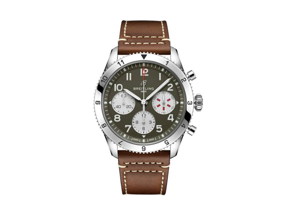 Classic Avi Chronograph 42 Curtiss Warhawk Automatik Edelstahl grünes Zifferblatt braunes Lederband