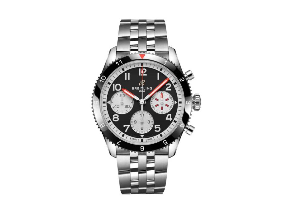 Classic Avi Chronograph 42 Mosquito Automatik Edelstahl schwarzes Zifferblatt Metallband