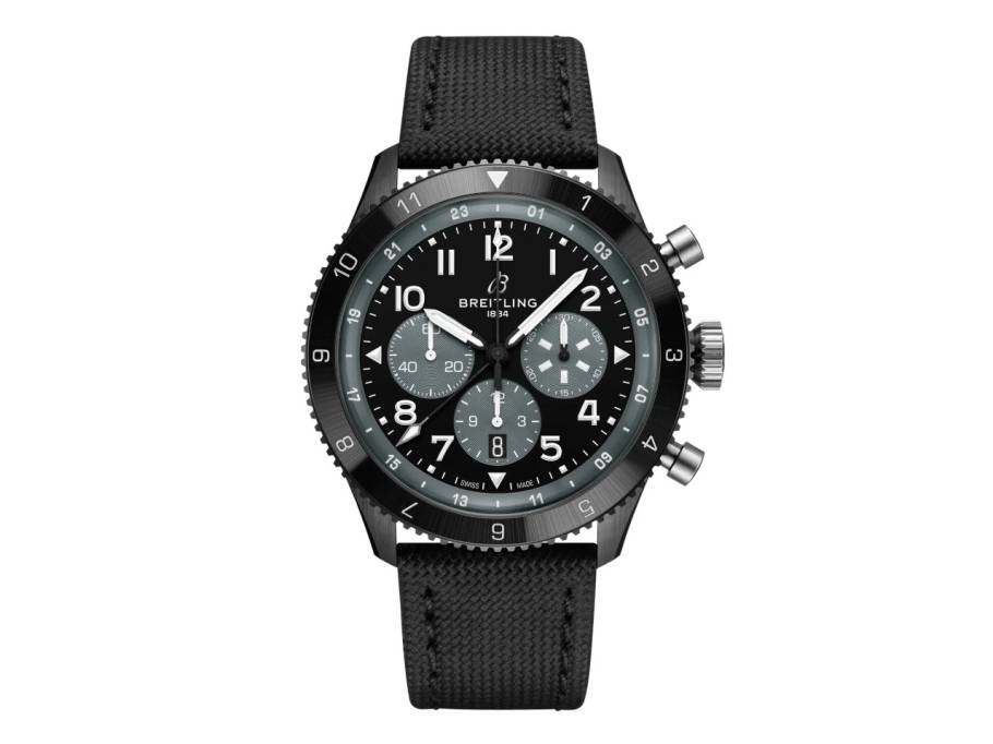 Super Avi B04 Chronograph GMT 46 Mosquito Night Fighter Automatik Keramik schwarzes Zifferblatt schwarzes Textilband