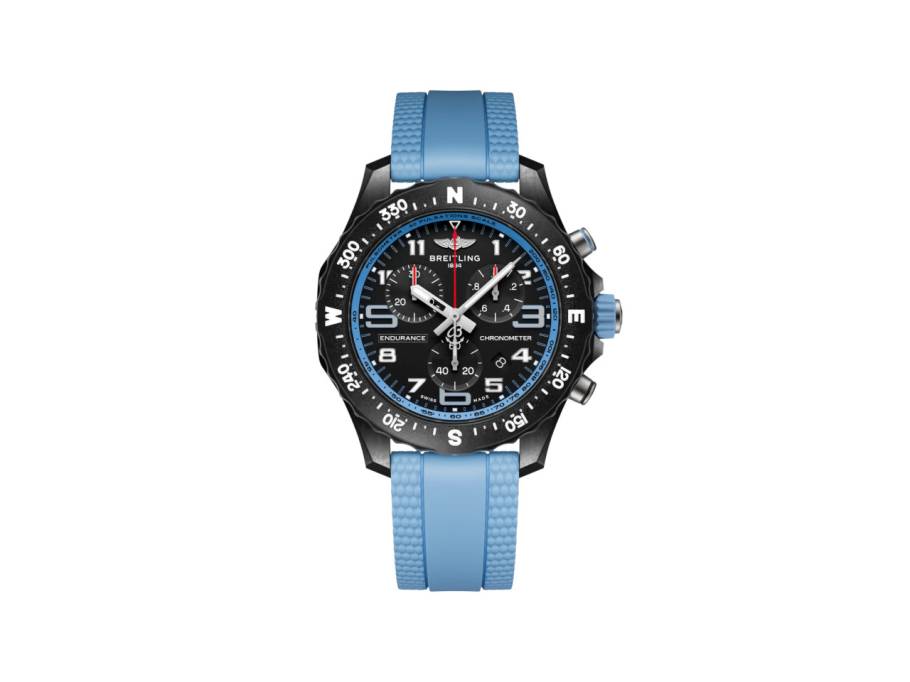 Endurance Pro 38 Chronograph Quarz Breitlight schwarzes Zifferblatt blaues Kautschukband