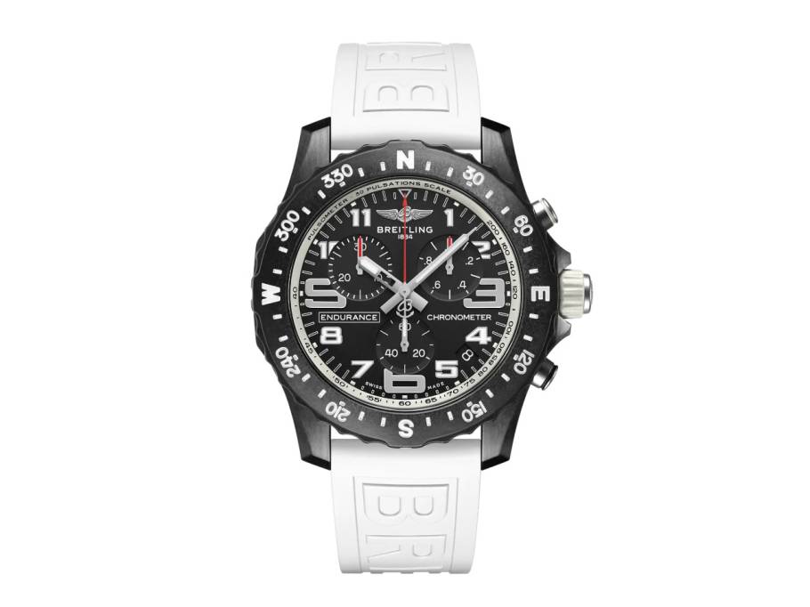 Endurance Pro 44 Chronograph Quarz Breitlight schwarzes Zifferblatt weißes Kautschukband