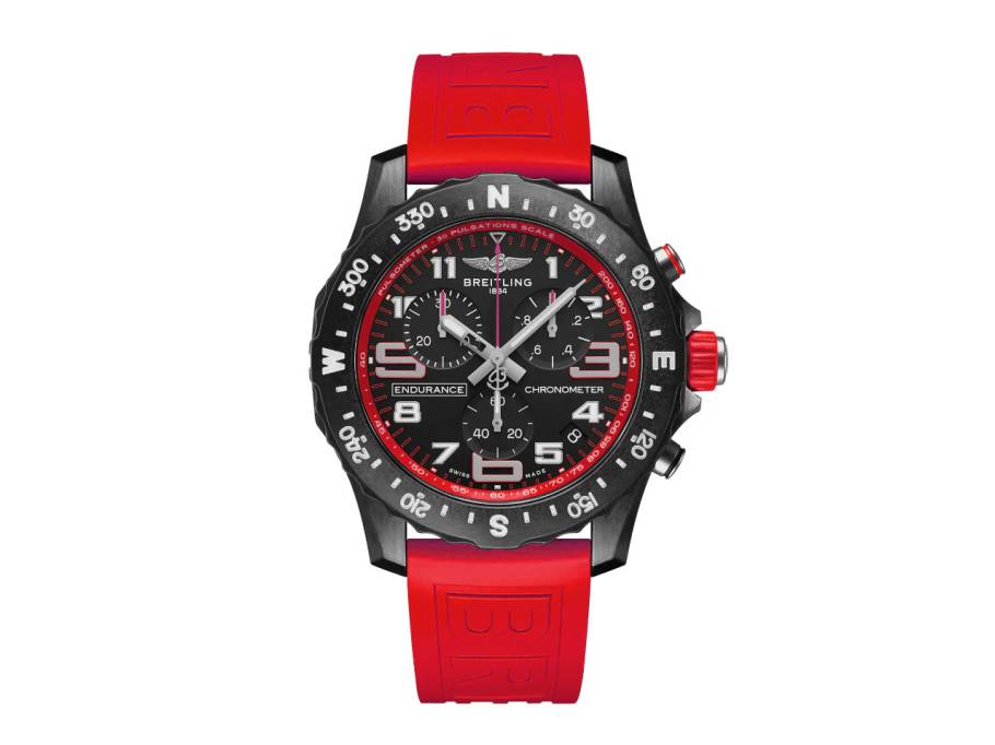 Endurance Pro 44 Chronograph Quarz Breitlight schwarzes Zifferblatt rotes Kautschukband