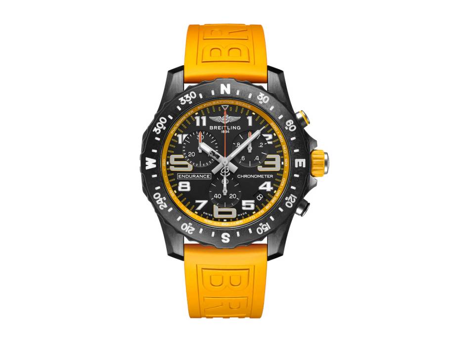 Endurance Pro 44 Chronograph Quarz Breitlight schwarzes Zifferblatt gelbes Kautschukband
